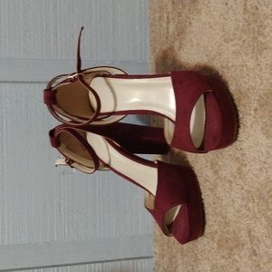 Maroon velvet high heels